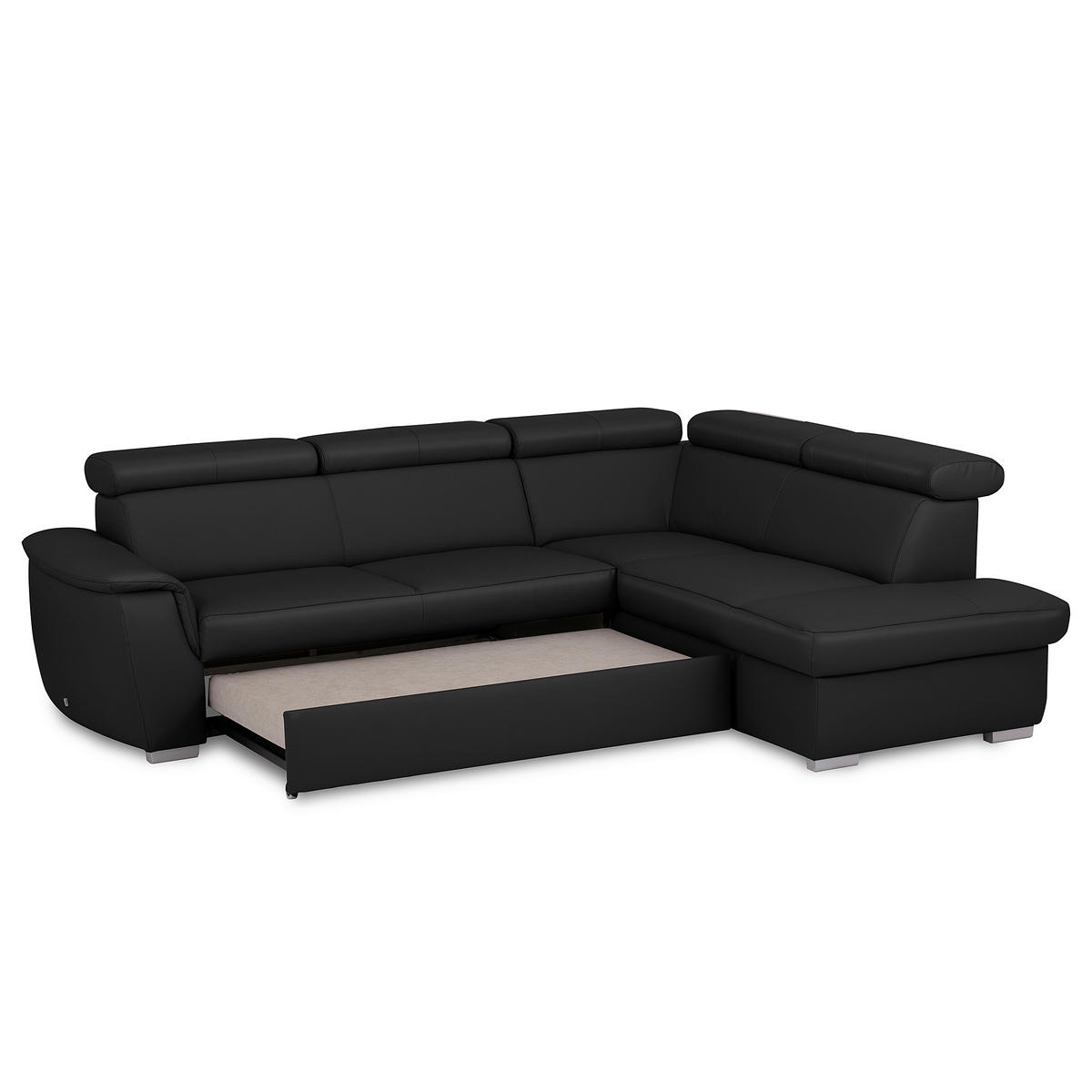 ECKSOFA  in Lederlook Echtleder Schwarz  - Silberfarben/Schwarz, Leder/Holz (262/211cm) - Celina Home