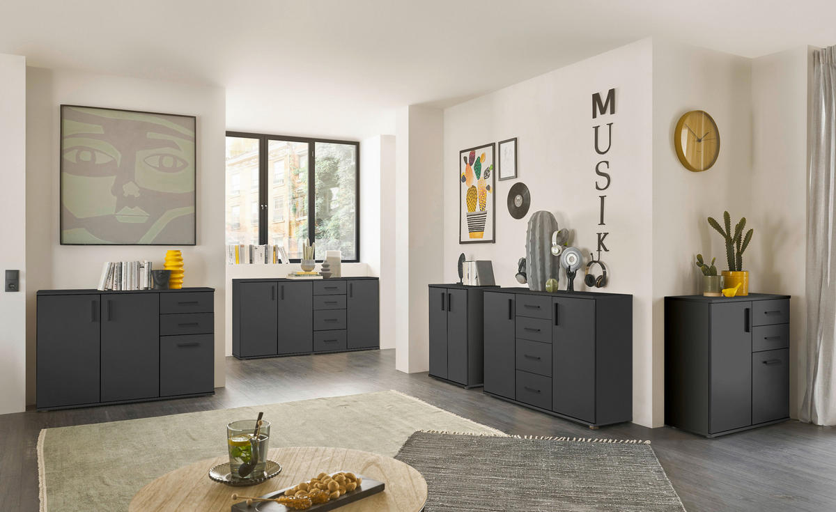Kommode Basel  in 60/84/35 cm  - Anthrazit/Schwarz, Design, Holzwerkstoff/Kunststoff (60/84/35cm) - Livetastic