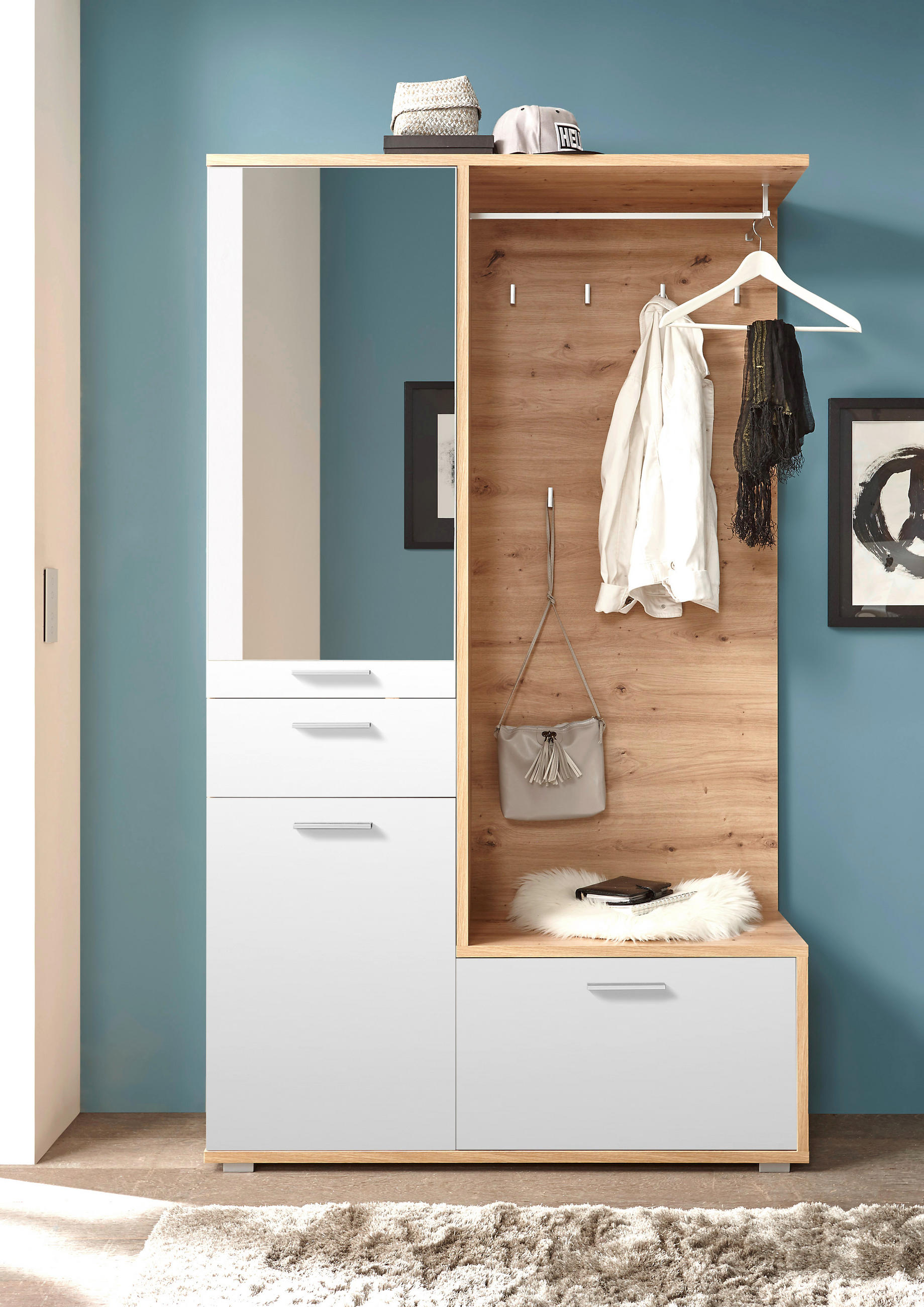 GARDEROBE 3-teilig  in 117/198/98 cm  - Eichefarben/Weiß, Design, Glas/Holzwerkstoff (117/198/98cm) - MID.YOU