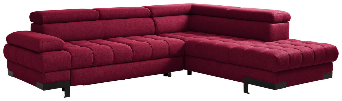 ECKSOFA in Webstoff Rot  - Rot/Schwarz, Design, Textil/Metall (263/223cm) - Welnova