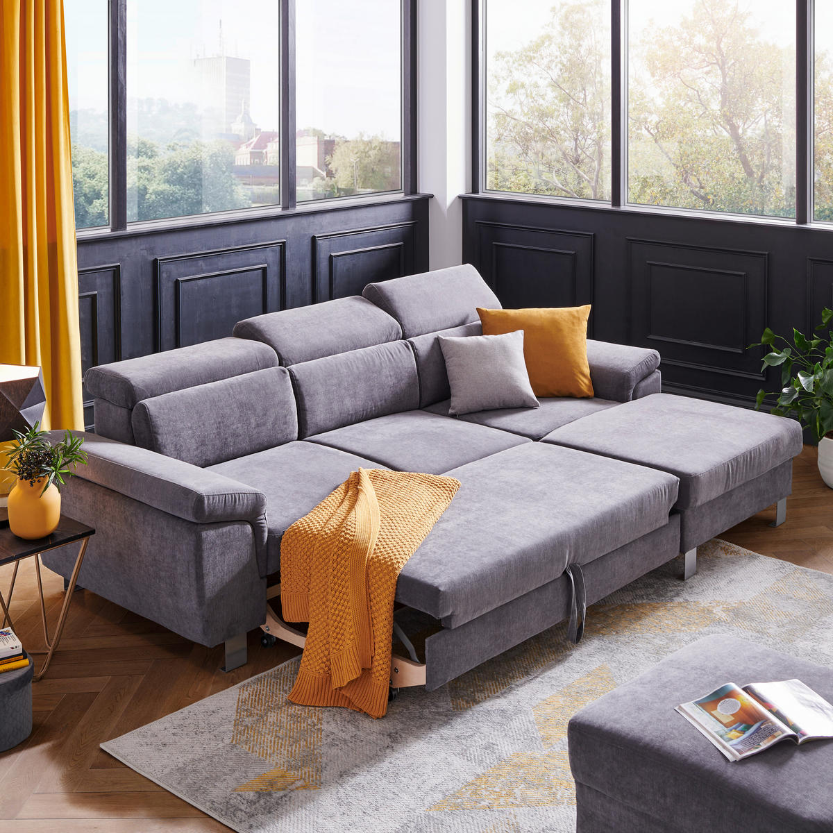 ECKSOFA in Webstoff Grau  - Silberfarben/Grau, Design, Textil/Metall (167/250cm) - Xora