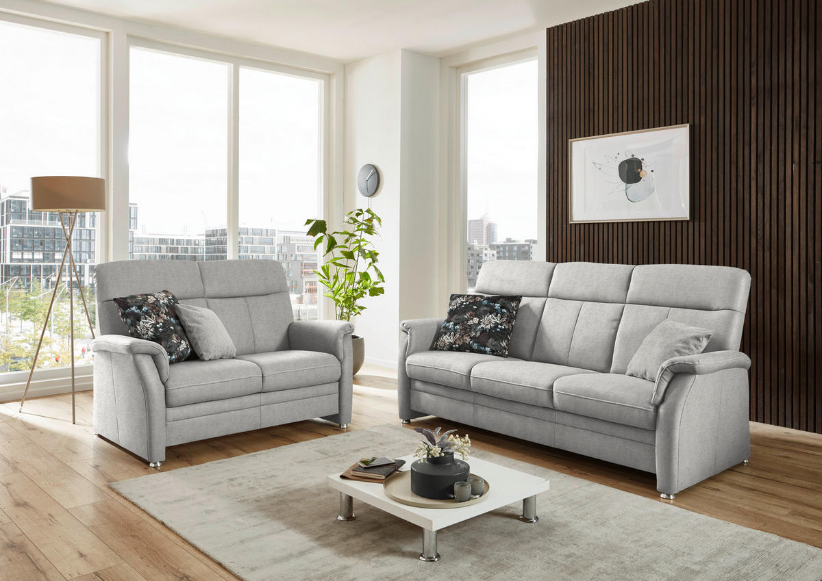 3-SITZER-SOFA Flachgewebe Ecru  - Ecru/Alufarben, Konventionell, Textil/Metall (194/100/89cm) - Beldomo Comfort