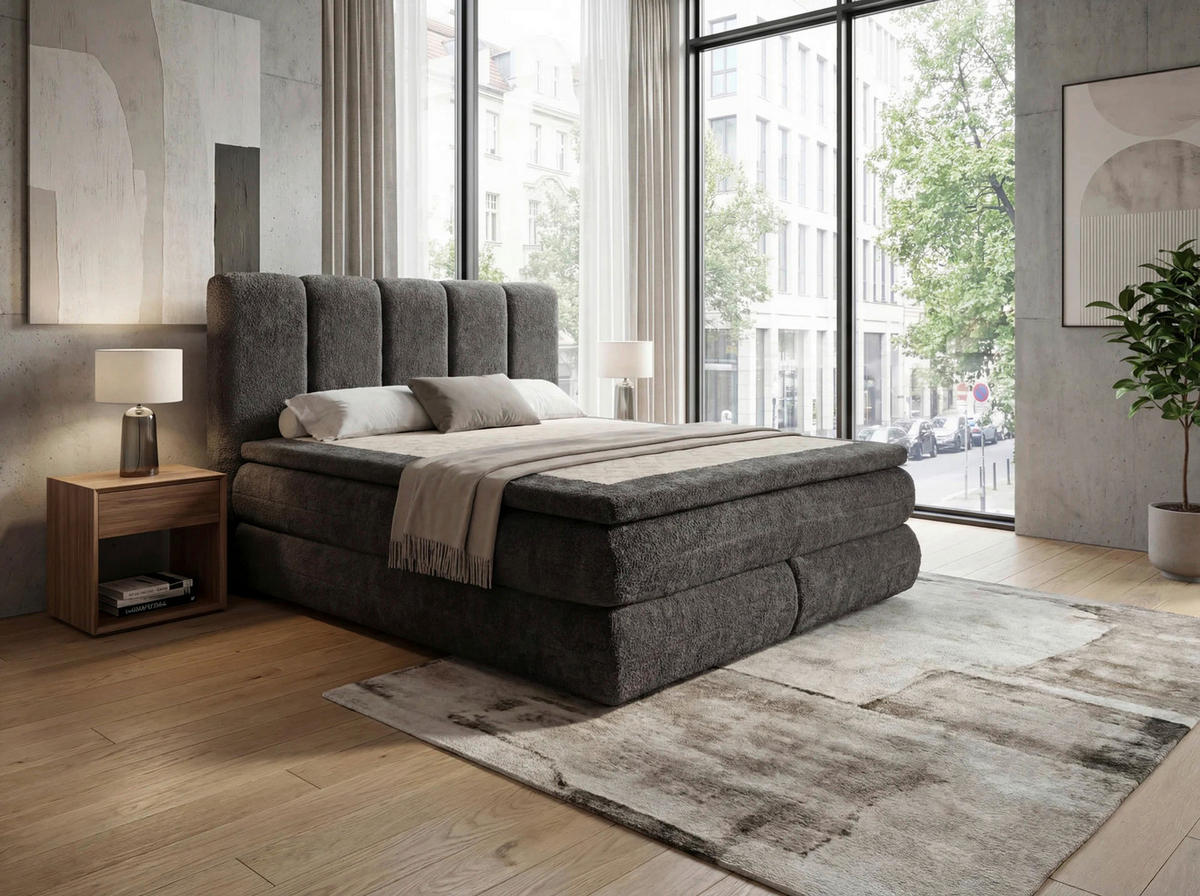 Pat Boxspring, 160/200 cm, gri - gri, Modern, materiale naturale/lemn (160/200cm) - Voleo