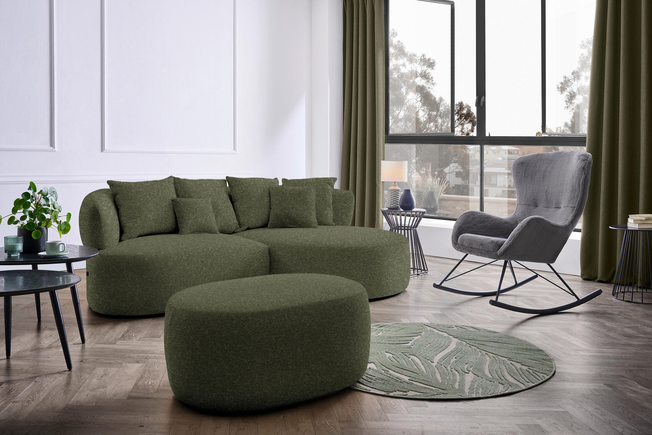 HOCKER in Textil Grün  - Schwarz/Grün, MODERN, Kunststoff/Textil (88/43/66cm) - Hom`in