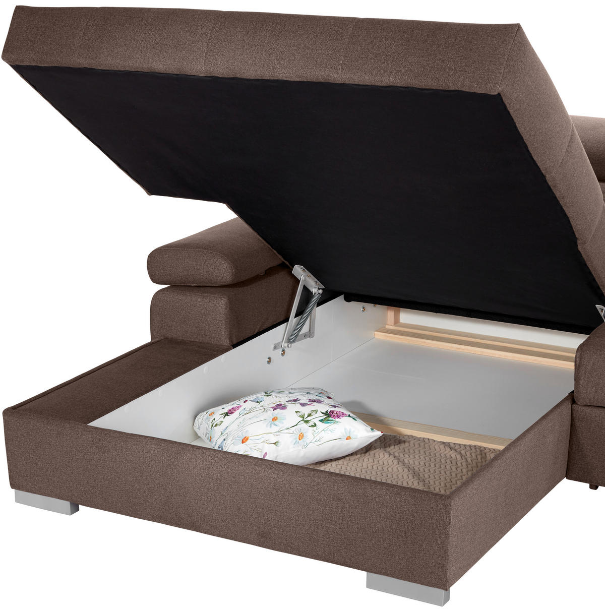 ECKSOFA in Velours Braun  - Silberfarben/Braun, Design, Holz/Textil (183/292cm) - Livetastic