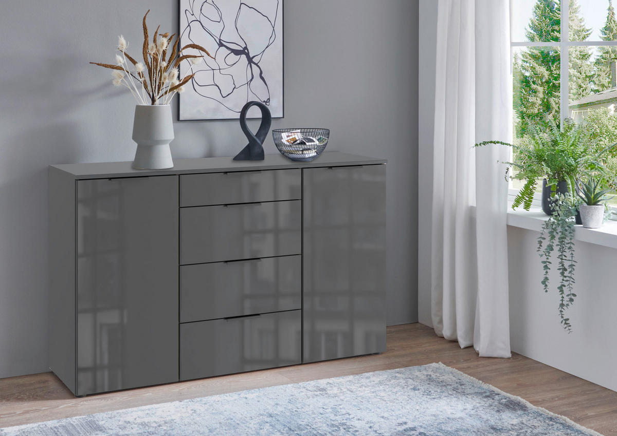 KOMÓD 135/84/41 cm  - grafitszürke/fekete, Basics, műanyag/faalapú anyag (135/84/41cm) - Hom`in
