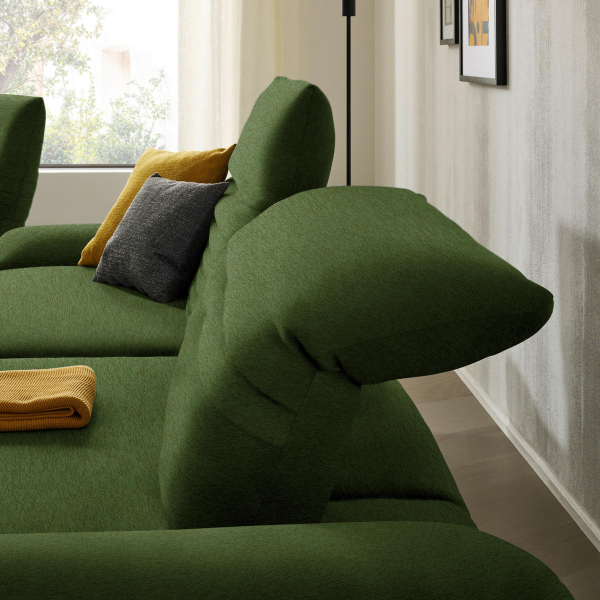 ECKSOFA  in Teddystoff Grün  280/170-195 cm  - Schwarz/Grün, Design, Textil/Metall (280/170-195cm) - Dieter Knoll