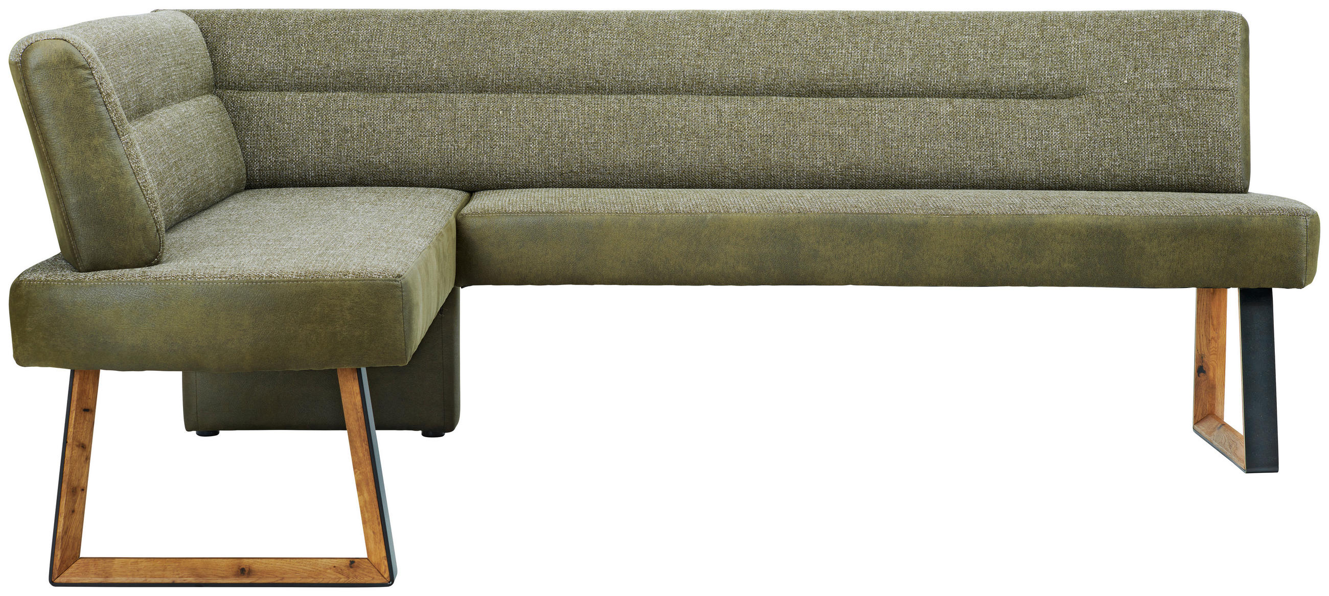 ECKBANK 173/235 cm Webstoff Grün, Eichefarben Eiche massiv Holz, Metall   - Eichefarben/Schwarz, KONVENTIONELL, Holz/Textil (173/235cm) - Voleo