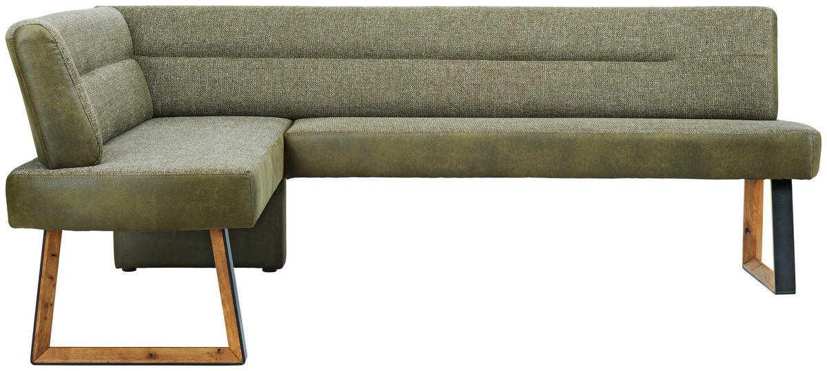 ECKBANK 173/215 cm Webstoff Grün, Eichefarben Eiche massiv Holz, Metall   - Eichefarben/Schwarz, KONVENTIONELL, Holz/Textil (173/215cm) - Voleo