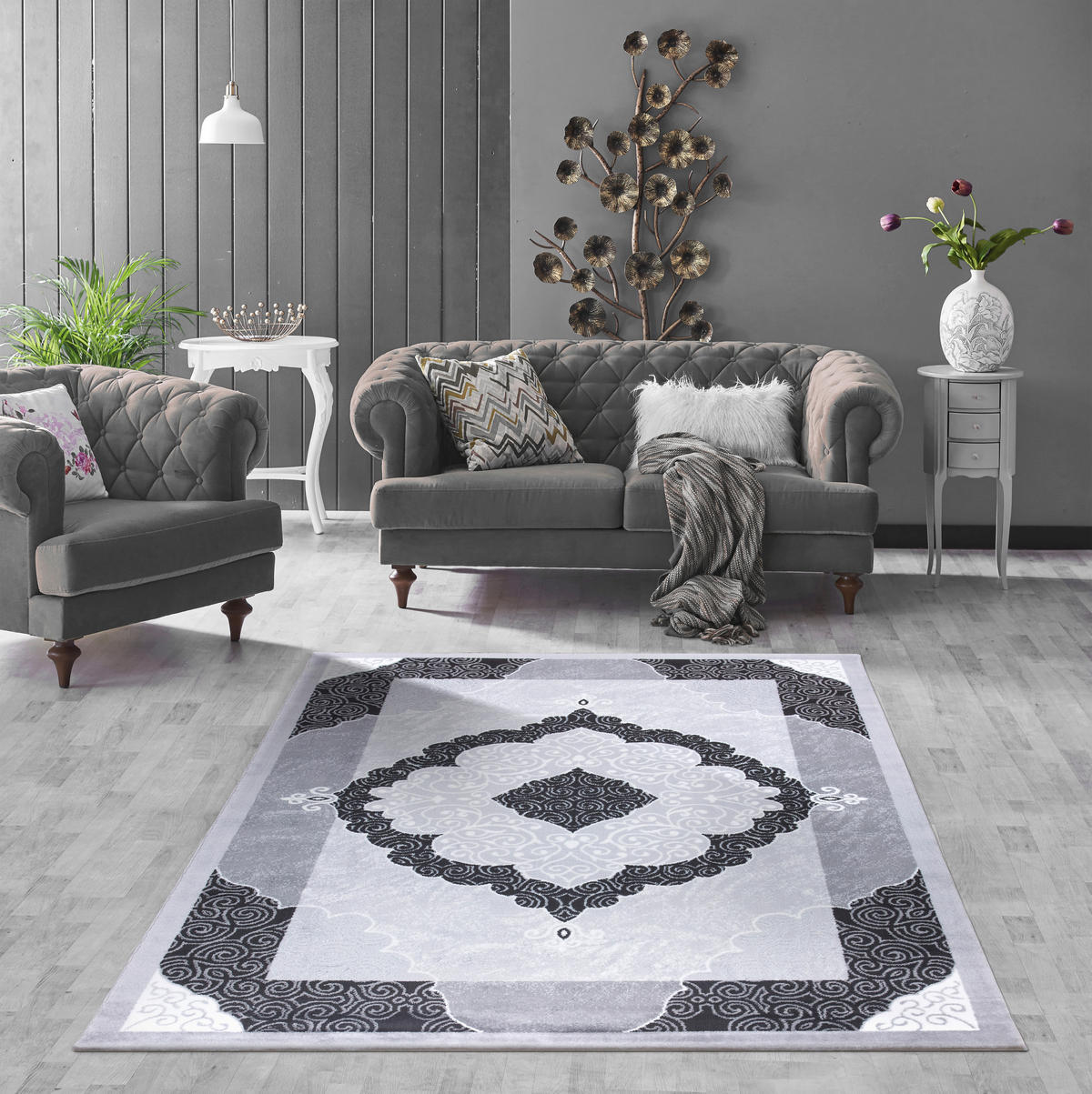 VINTAGE-TEPPICH 80/150 cm 39176 Grau, Schwarz  - Schwarz/Grau, LIFESTYLE, Textil (80/150cm)