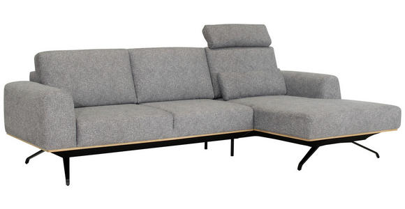 ECKSOFA Grau Struktur Nierenkissen, Kopfstütze  - Schwarz/Grau, Design, Textil/Metall (262/157cm) - Novel