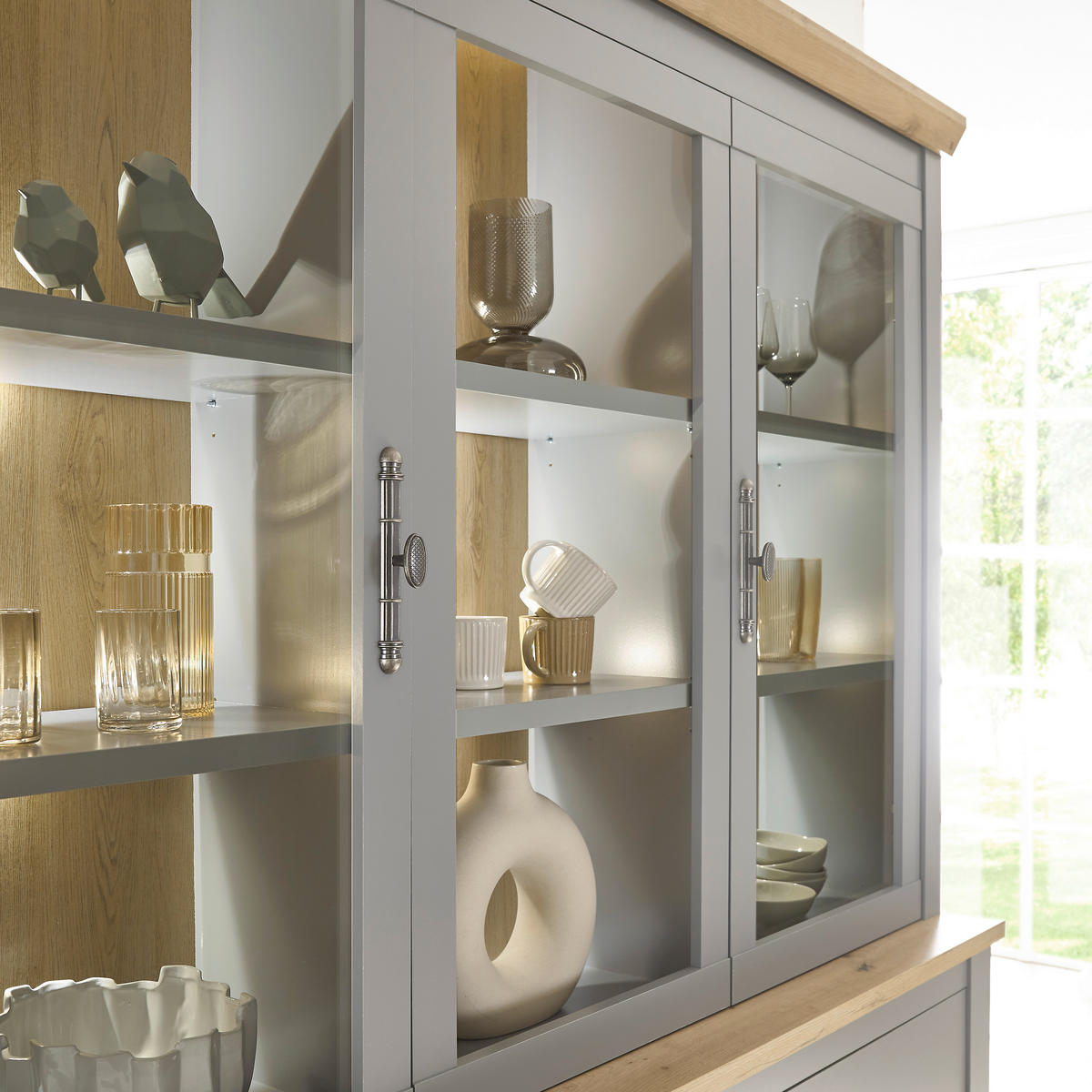 BUFFET 183/206/44 cm  in Eichefarben, Hellgrau  - Eichefarben/Silberfarben, Design, Holzwerkstoff/Metall (183/206/44cm) - MID.YOU