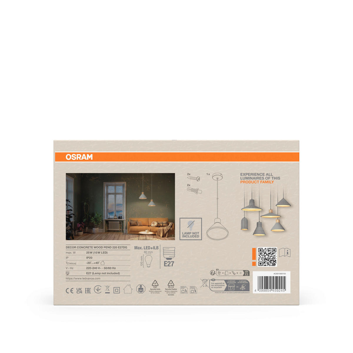 HÄNGELEUCHTE 22/122.5 cm  - Dunkelgrau/Naturfarben, Basics, Holz/Stein (22/122.5cm) - Osram