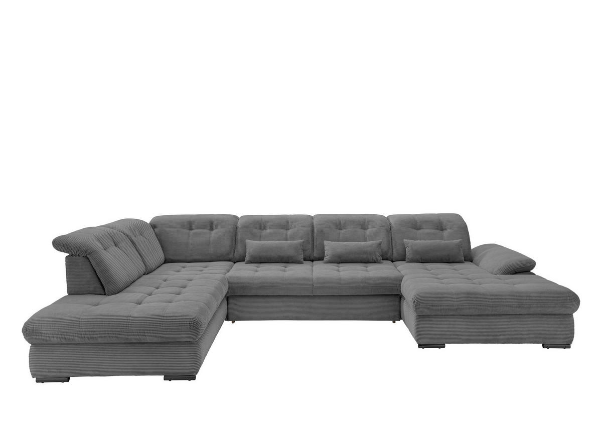 WOHNLANDSCHAFT Cord Grau  - Schwarz/Grau, Modern, Textil/Metall (252/387/184cm) - Livetastic