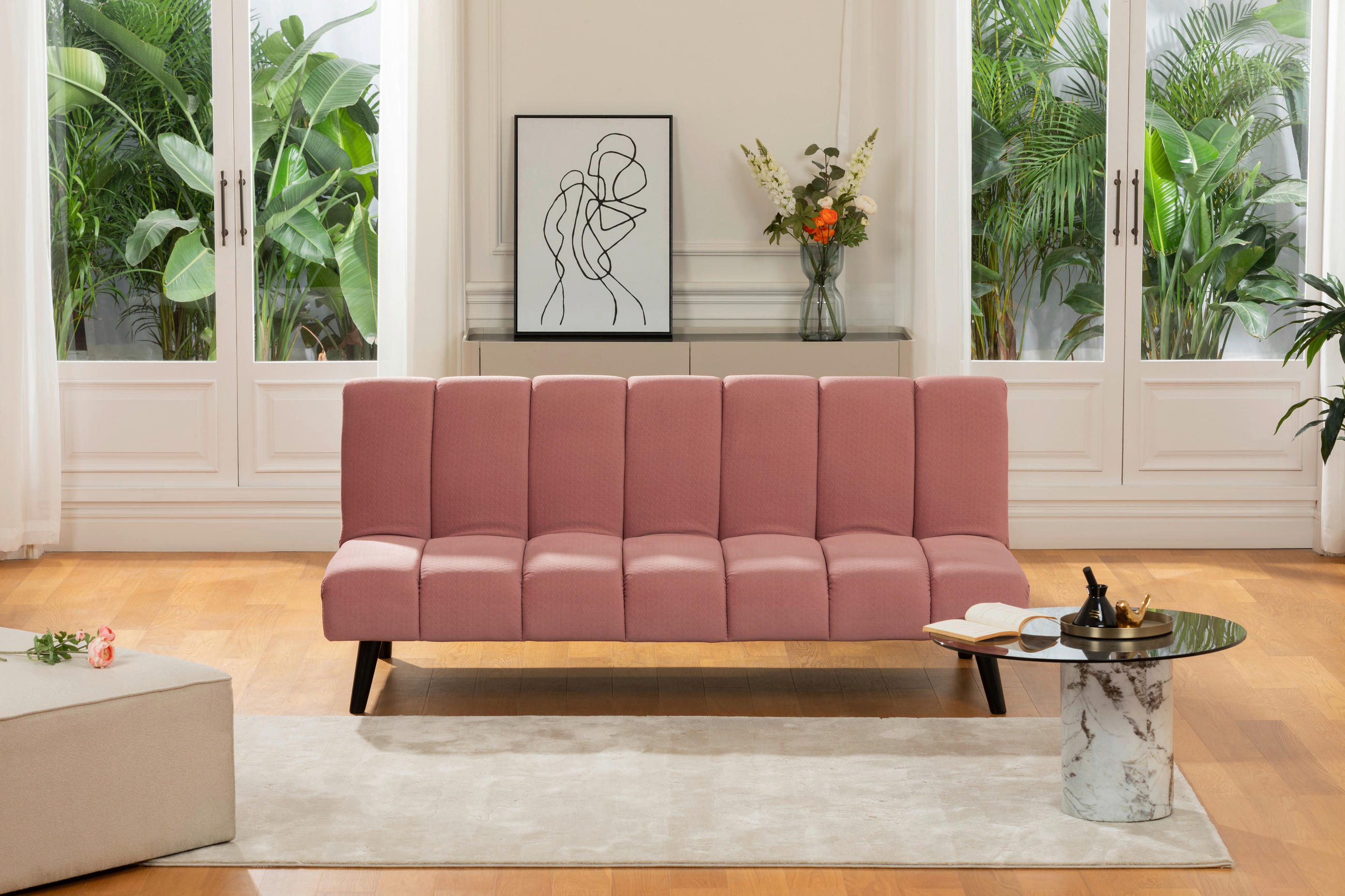 JUGEND- UND KINDERSOFA Flanell Altrosa  - Schwarz/Altrosa, MODERN, Holz/Textil (180/81/93cm) - P & B