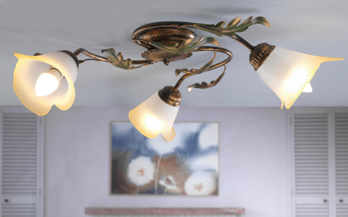 DECKENLEUCHTE 50/50/20 cm   - Bronzefarben/Olivgrün, ROMANTIK / LANDHAUS, Glas/Metall (50/50/20cm)