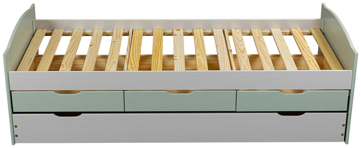 POSTEL S ÚLOŽNÝM PROSTOREM, 90/200 cm, světle šedá, šalvějově zelená - šalvějově zelená/světle šedá, Moderní, dřevo (90/200cm) - MID.YOU