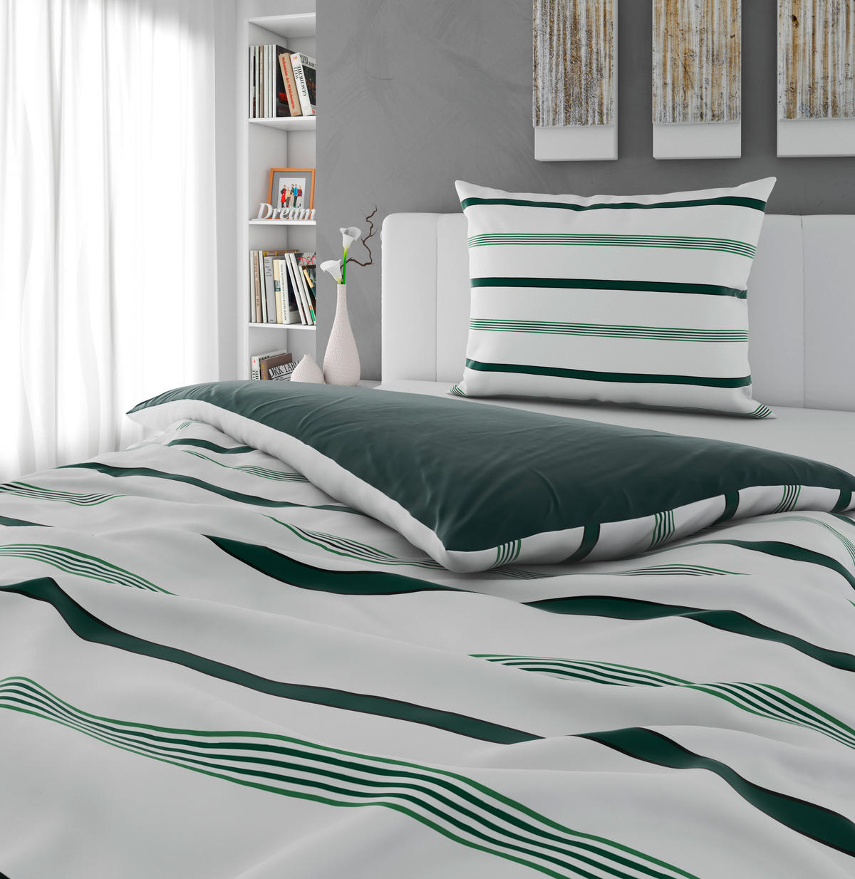 WENDEBETTWÄSCHE Satin 140/200 cm  - Grün, KONVENTIONELL, Textil (140/200cm) - Novel