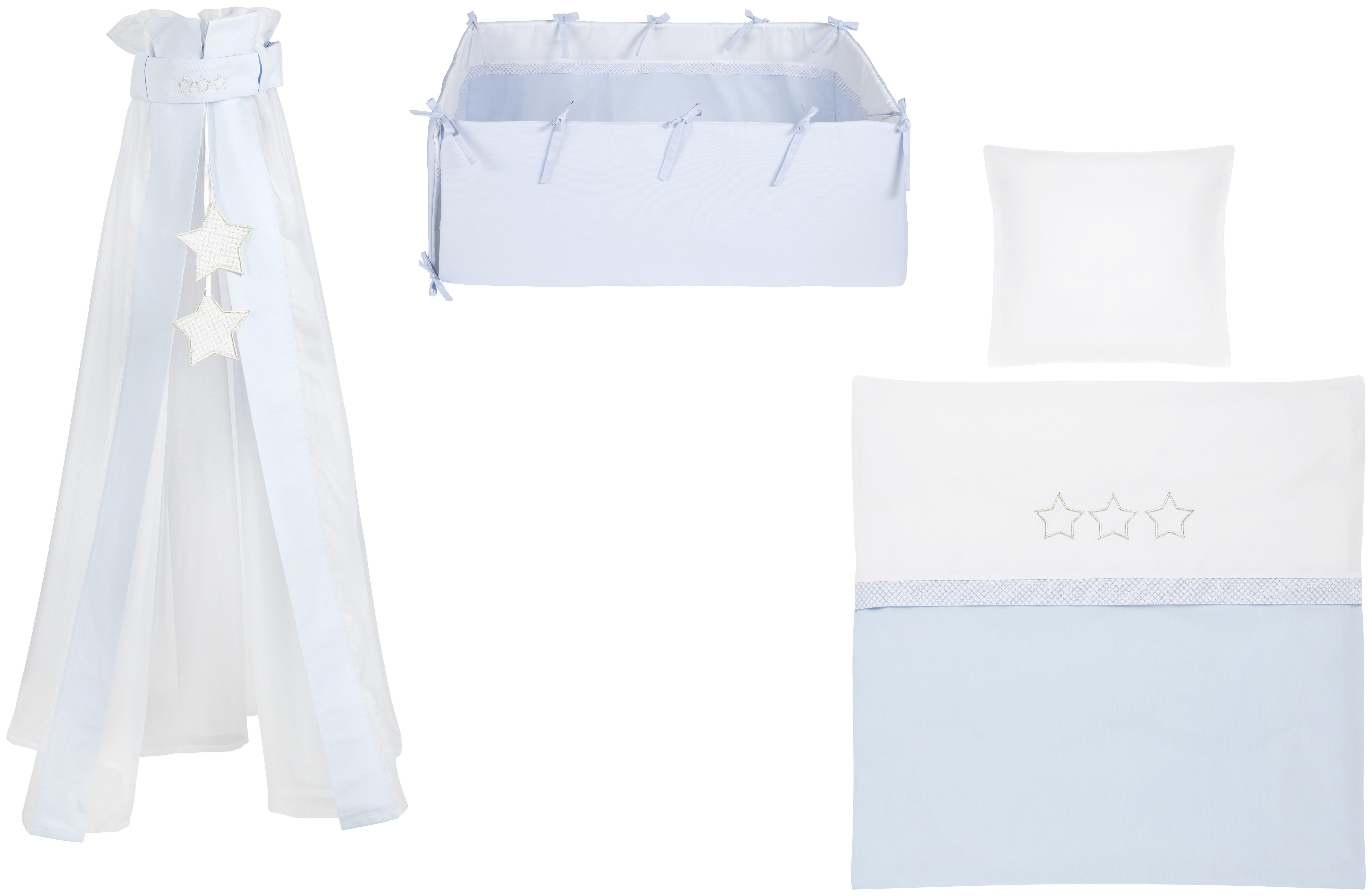 WIEGENSET 3 STARS   - Blau/Weiß, Basics, Textil - Patinio