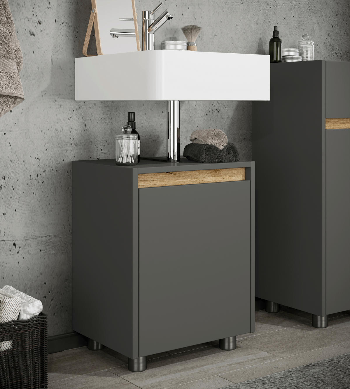 WASCHBECKENUNTERSCHRANK 42/55/33 cm  - Honigeiche/Anthrazit, Trend, Holzwerkstoff/Kunststoff (42/55/33cm) - MID.YOU