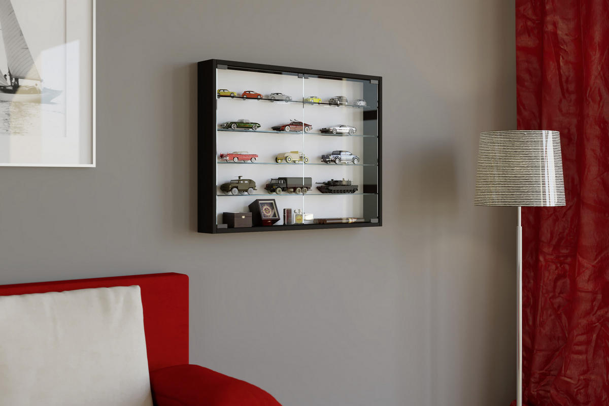 Hängevitrine in Schwarz in Schwarz  - Schwarz, Konventionell, Glas/Holzwerkstoff (80/60/10cm) - MID.YOU