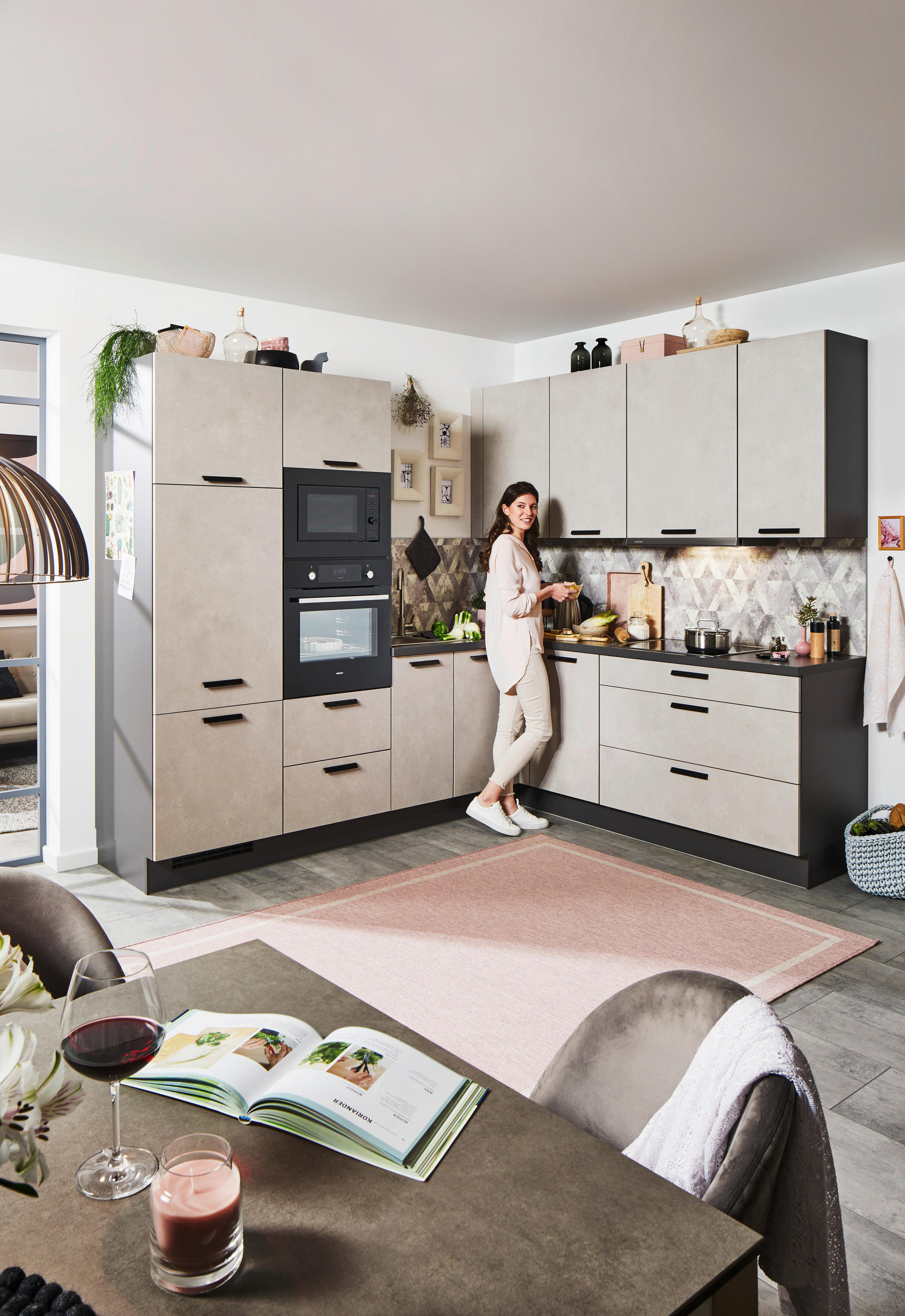 KUCHYŇSKÁ LINKA RILEY 265 - barvy břidlice/pískové barvy, Design, kompozitní dřevo (265/210cm) - Celina