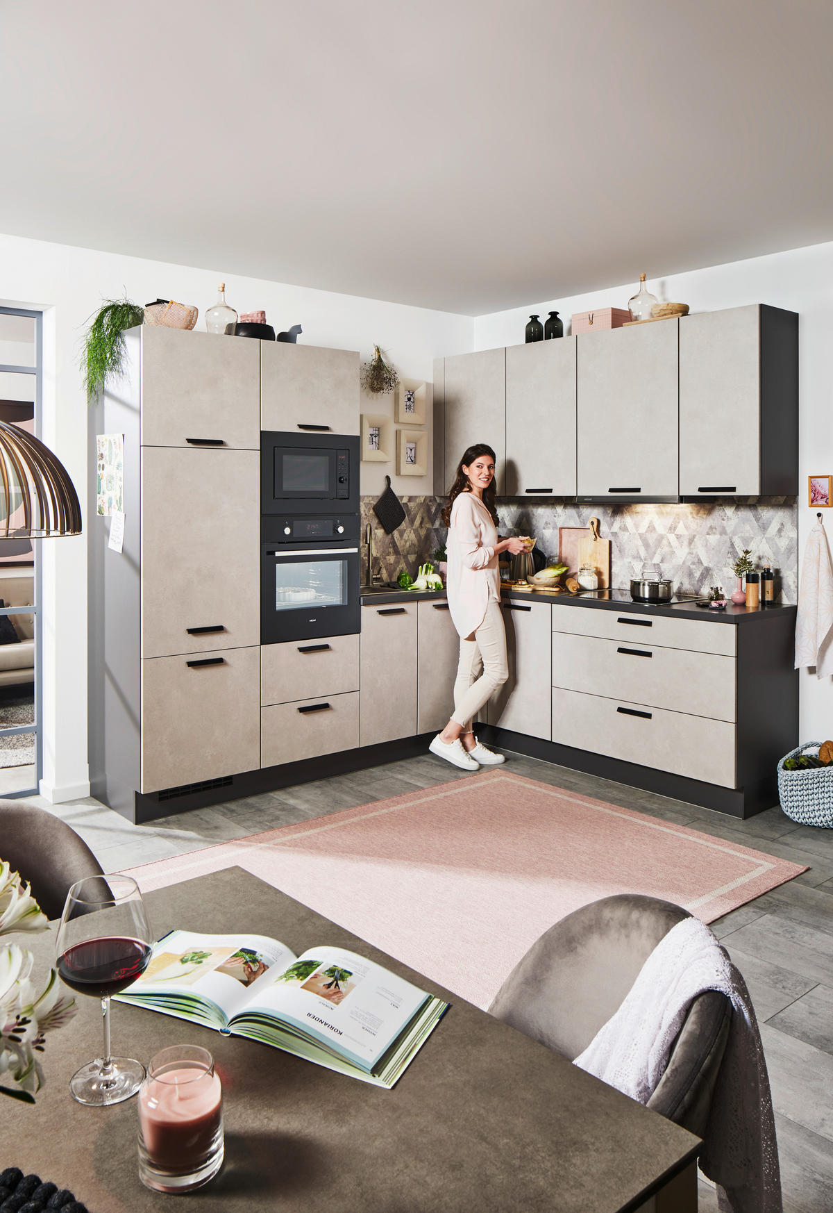 KUCHYŇSKÁ LINKA RILEY 265 - barvy břidlice/pískové barvy, Design, kompozitní dřevo (265/210cm) - Celina