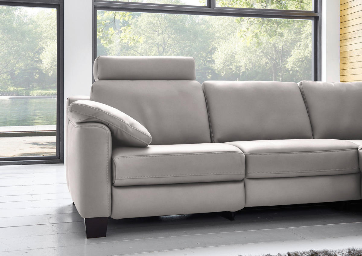 ECKSOFA in Echtleder Grau  - Eichefarben/Grau, Design, Leder/Holz (259/235cm) - Valdera