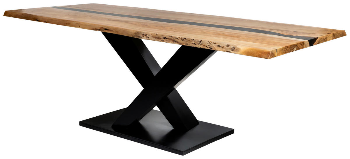 ESSTISCH 220/76/100 cm Echtholz  Holz, Metall rechteckig Schwarz, Akaziefarben  - Schwarz/Akaziefarben, LIFESTYLE, Holz/Metall (220/76/100cm) - Landscape
