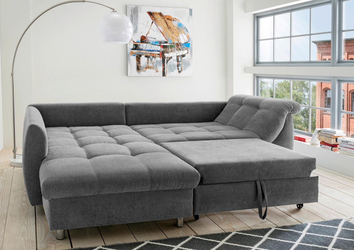 ECKSOFA Dunkelgrau Mikrofaser  - Chromfarben/Dunkelgrau, Design, Kunststoff/Textil (190/250cm) - Livetastic