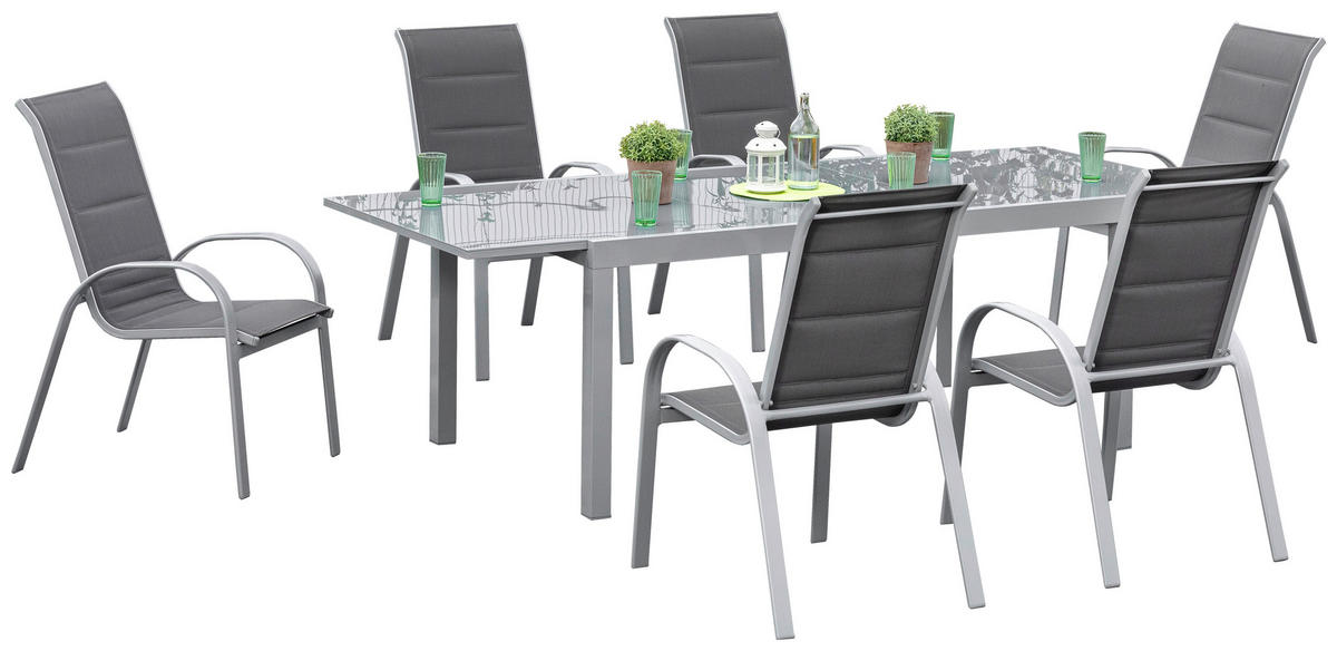 GARTENSET Aluminium  - Silberfarben/Braun, KONVENTIONELL, Glas/Textil - Gardenson