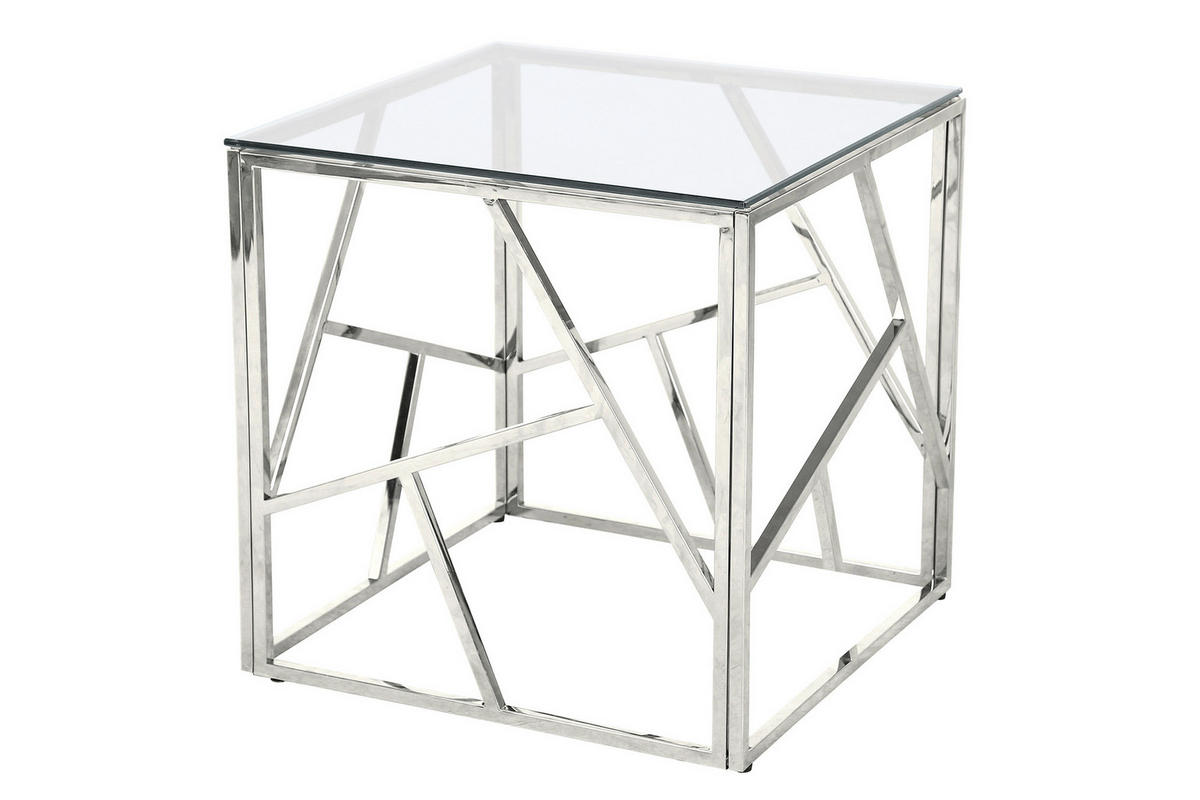 BEISTELLTISCH Klar, Silberfarben quadratisch  - Klar/Silberfarben, Design, Glas/Metall (55/55/55cm) - Livetastic