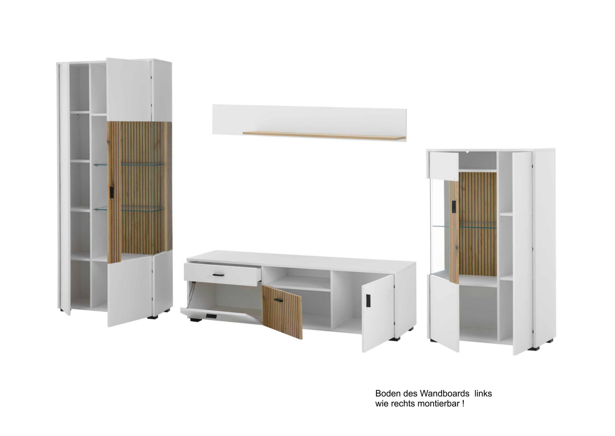 WOHNWAND 4-teilig in Weiß, Eichefarben 320/180/42 cm - Eichefarben/Schwarz, Design, Glas/Holzwerkstoff (320/180/42cm) - MID.YOU