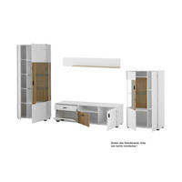 WOHNWAND 4-teilig  in Weiß, Eichefarben  320/180/42 cm  - Eichefarben/Schwarz, Design, Glas/Holzwerkstoff (320/180/42cm) - MID.YOU