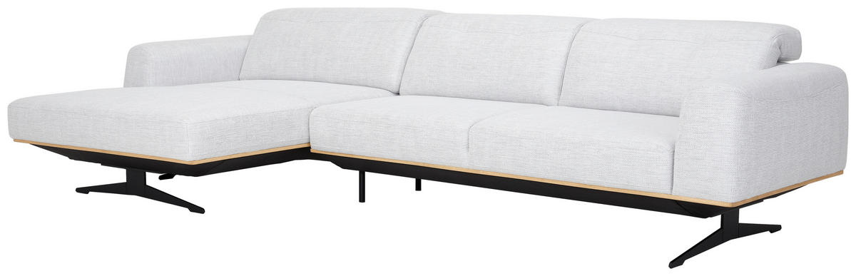 ECKSOFA in Struktur Hellgrau  163/305 cm  - Eichefarben/Hellgrau, Design, Holz/Textil (163/305cm) - Novel