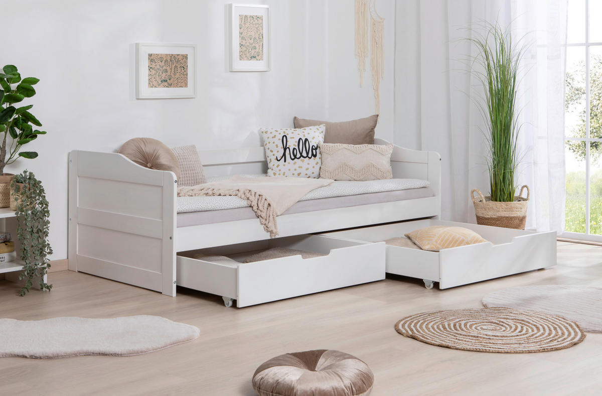 STAURAUMBETT 90/200 cm  in Weiss   - Weiss, Modern, Holz (90/200cm) - MID.YOU