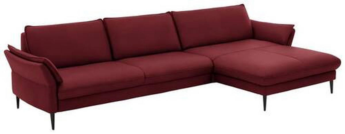 ECKSOFA in Echtleder Rot  - Rot/Schwarz, Design, Leder/Metall (334/172cm) - Valdera