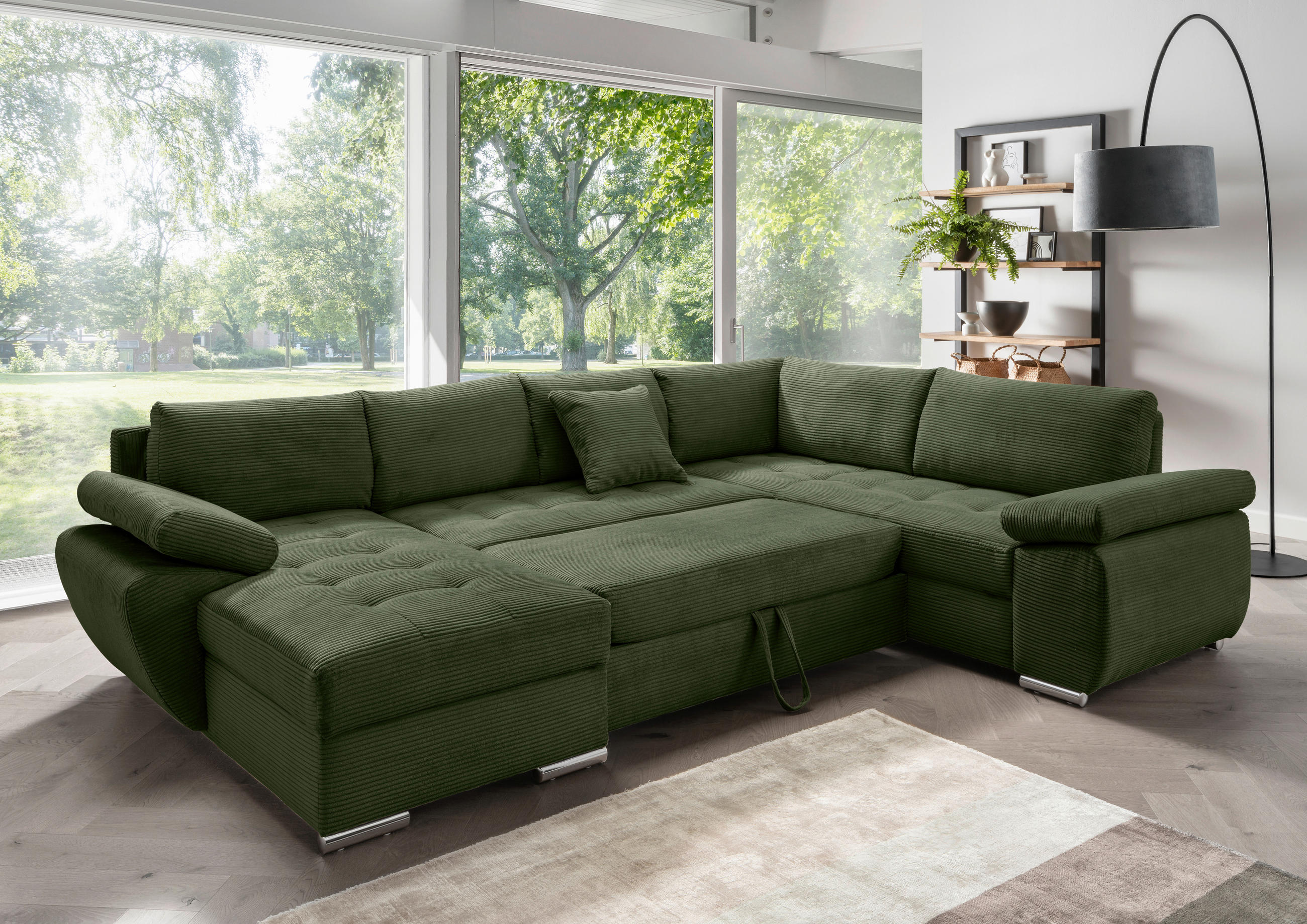 SEDACIA SÚPRAVA, textil, tmavozelená - chrómová/tmavozelená, Konventionell, kov/textil (157/305/219cm) - Livetastic