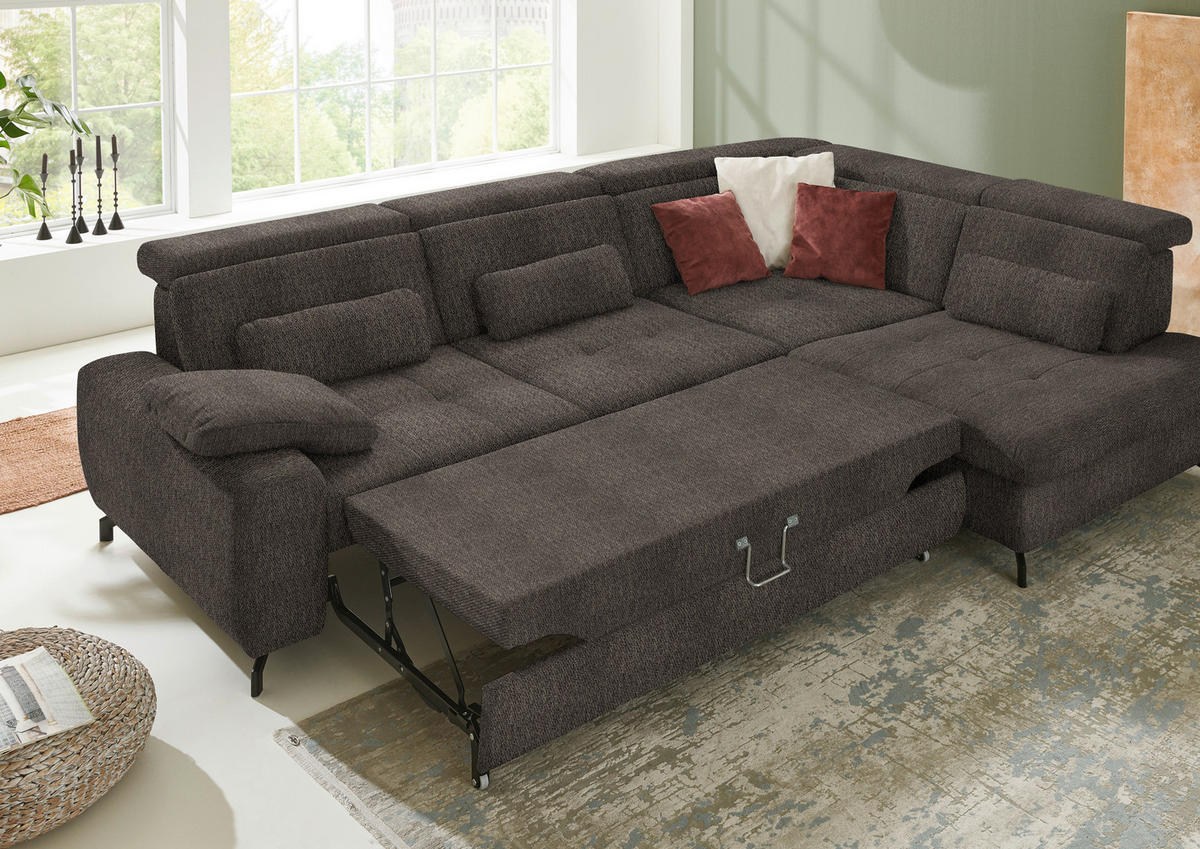 ECKSOFA in Chenille Fango  - Fango/Schwarz, Design, Textil/Metall (310/220cm) - Beldomo Style