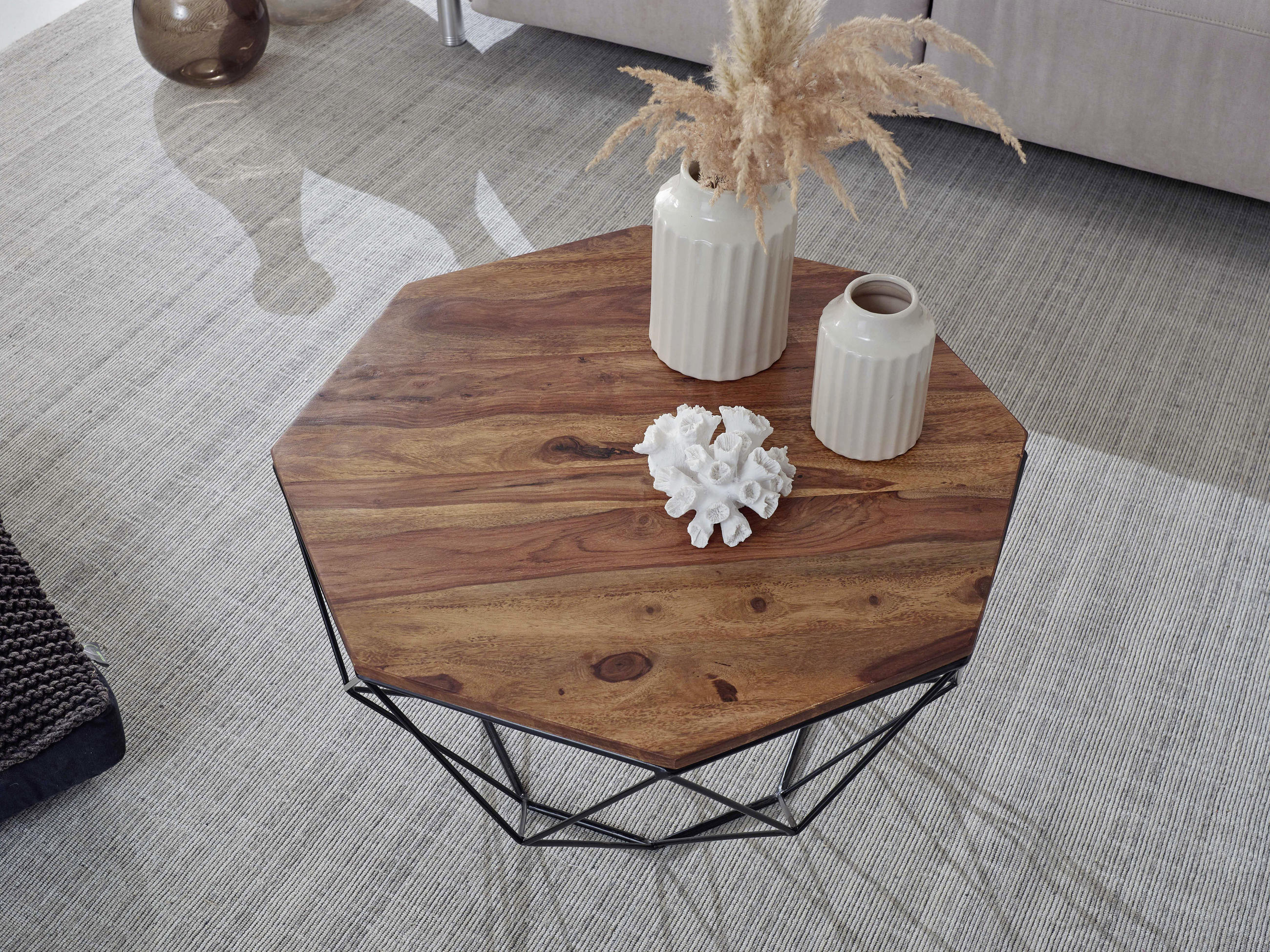 Thumbnail - Mid.you Couchtisch, Sheesham, Holz, Sheesham, massiv, achteckig, Gittergestell, 40x60x60 cm, Wohnzimmer, Wohnzimmertisch...