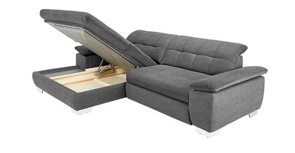 ECKSOFA in Mikrofaser Dunkelgrau  - Chromfarben/Dunkelgrau, Design, Textil/Metall (180/265cm) - Carryhome