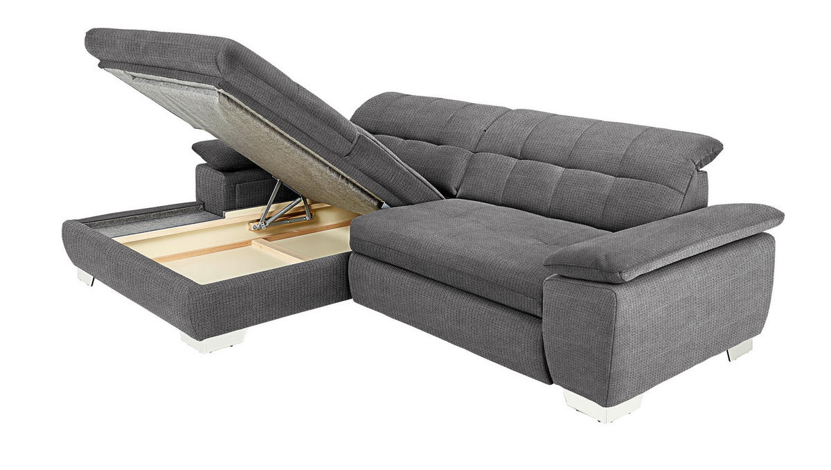 ECKSOFA in Mikrofaser Dunkelgrau  - Chromfarben/Dunkelgrau, Design, Textil/Metall (180/265cm) - Carryhome