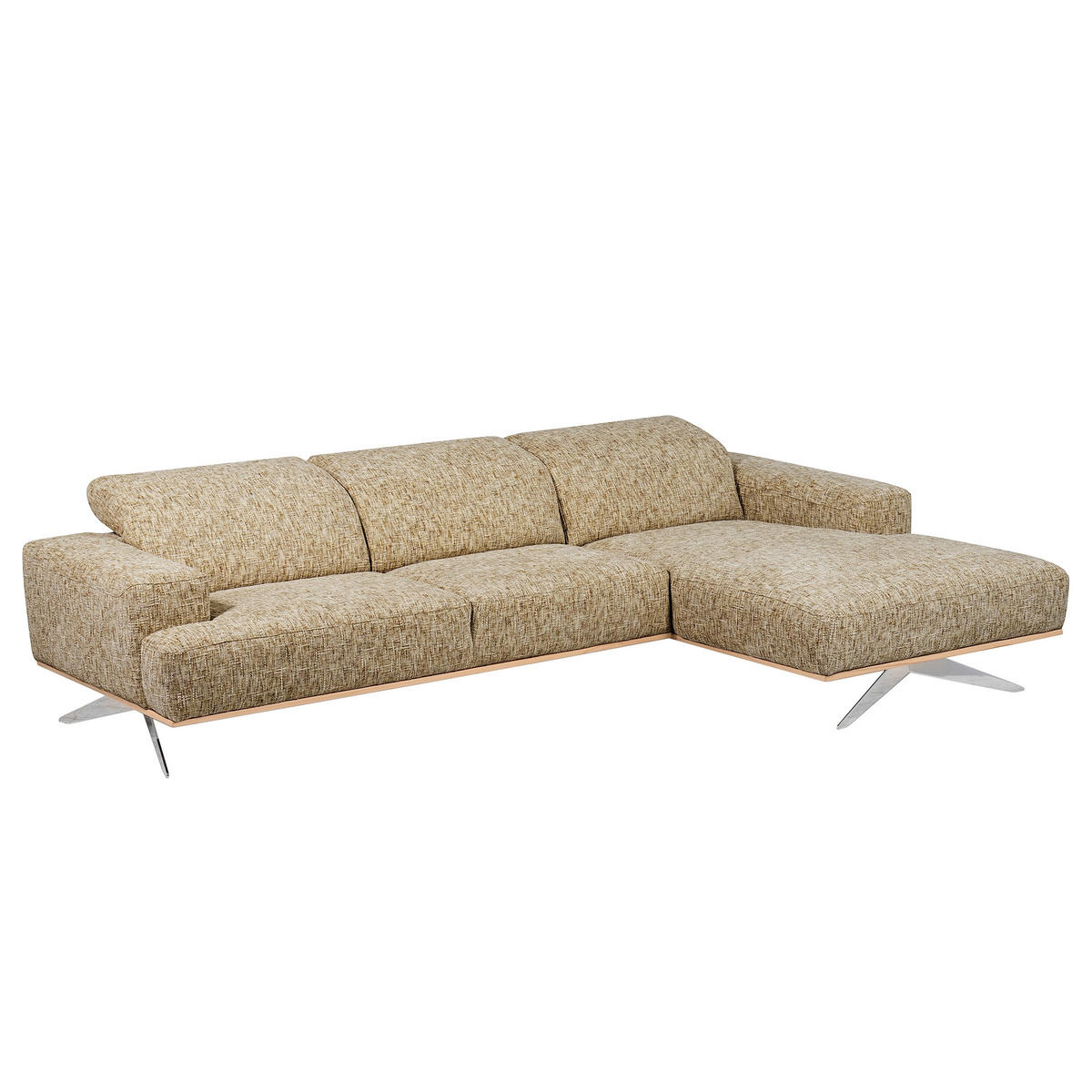 ECKSOFA PORTLAND in Struktur Hellbraun Kopfteilverstellung  295/187 cm  - Chromfarben/Hellbraun, Design, Holz/Textil (295/187cm) - Livetastic