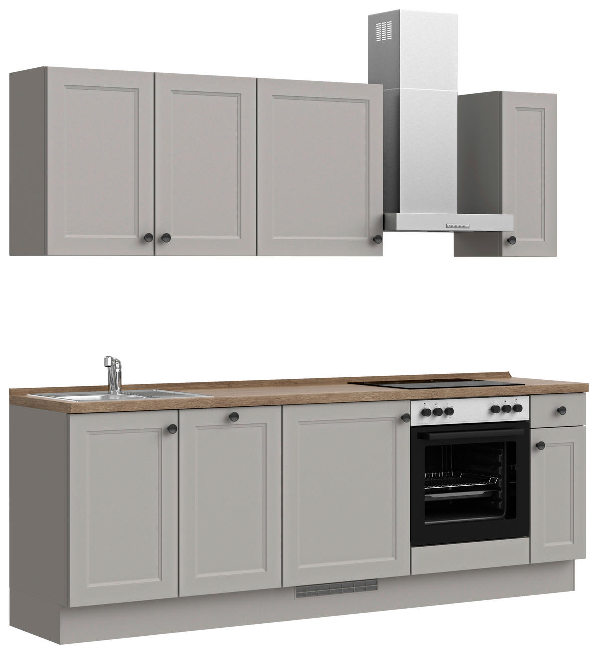 KÜCHENBLOCK 240 cm   in Grau, Eiche dunkel  - Eiche dunkel/Schwarz, MODERN, Holzwerkstoff/Metall (240cm) - Nobilia