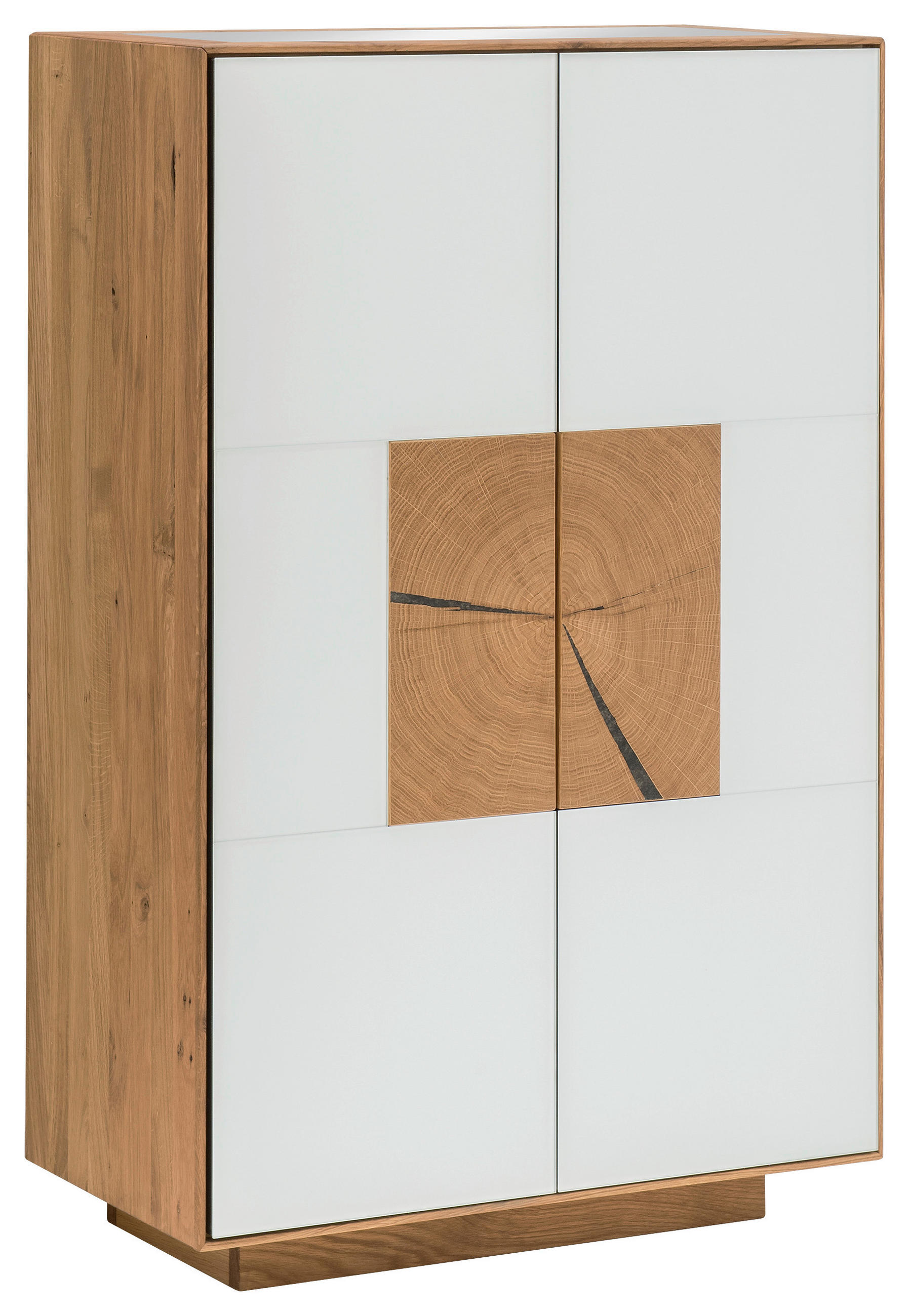 SCHUHSCHRANK Asteiche massiv Weiß, Eichefarben  - Eichefarben/Weiß, MODERN, Glas/Holz (72/112/37cm) - Linea Natura