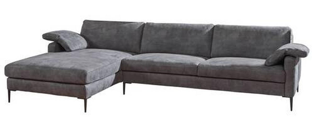 ECKSOFA in Webstoff Grau  - Schwarz/Grau, Design, Textil/Metall (176/296cm) - Chilliano