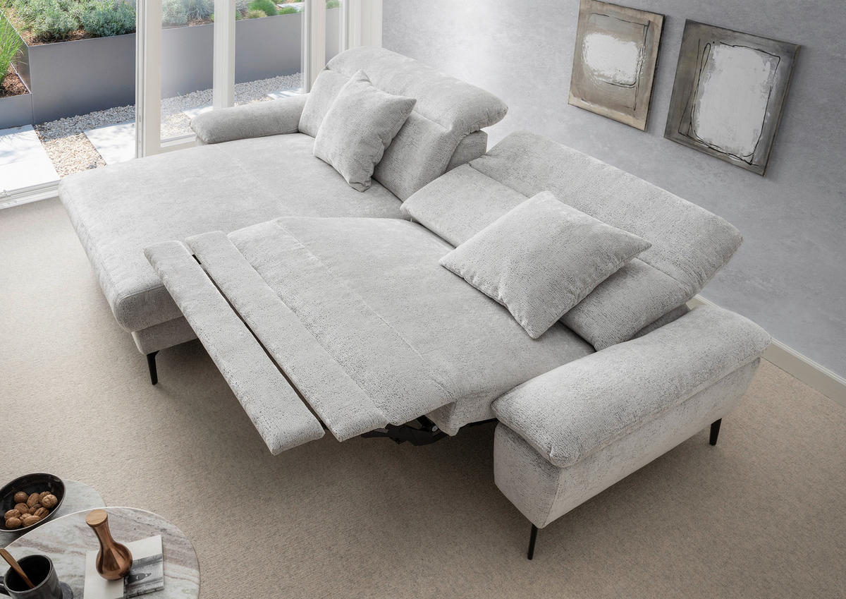 ECKSOFA CANCELLI Silberfarben Chenille Zierkissen, Relaxfunktion  - Silberfarben/Schwarz, KONVENTIONELL, Textil/Metall (178/300cm) - Livetastic