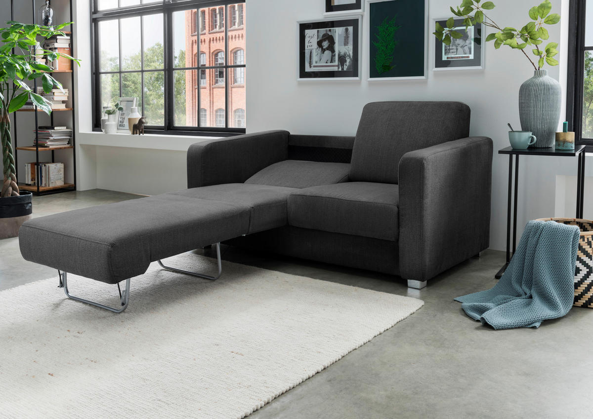 SCHLAFSOFA in Textil Anthrazit  - Chromfarben/Anthrazit, Basics, Kunststoff/Textil (159/88/87cm) - Livetastic