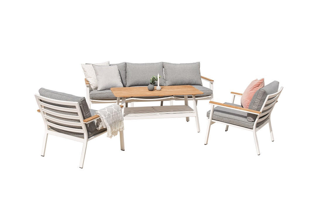 LOUNGEGRUPP 4 delar  - vit/grå, Basics, metall/trä (206/206/76cm)