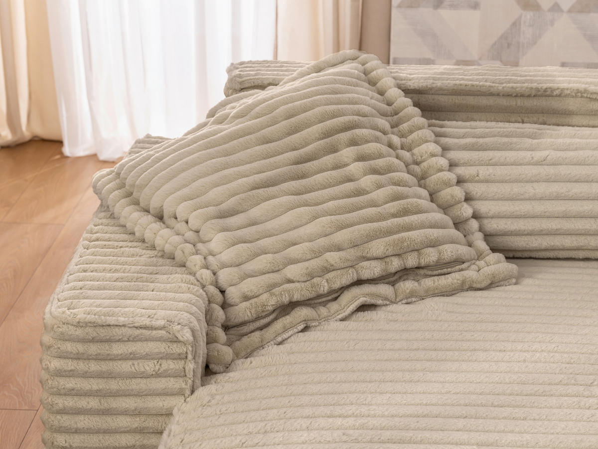 ECKSOFA Curduroy in Cord Hellbraun Rückenkissen  251/142 cm  - Hellbraun/Schwarz, Design, Kunststoff/Textil (251/142cm) - P & B